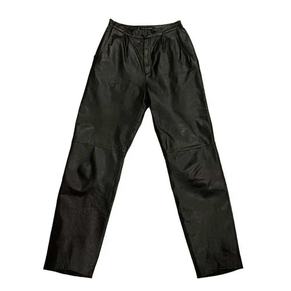 Vintage‎ 80's High Waist Pleated Leather Pants Black Size 6